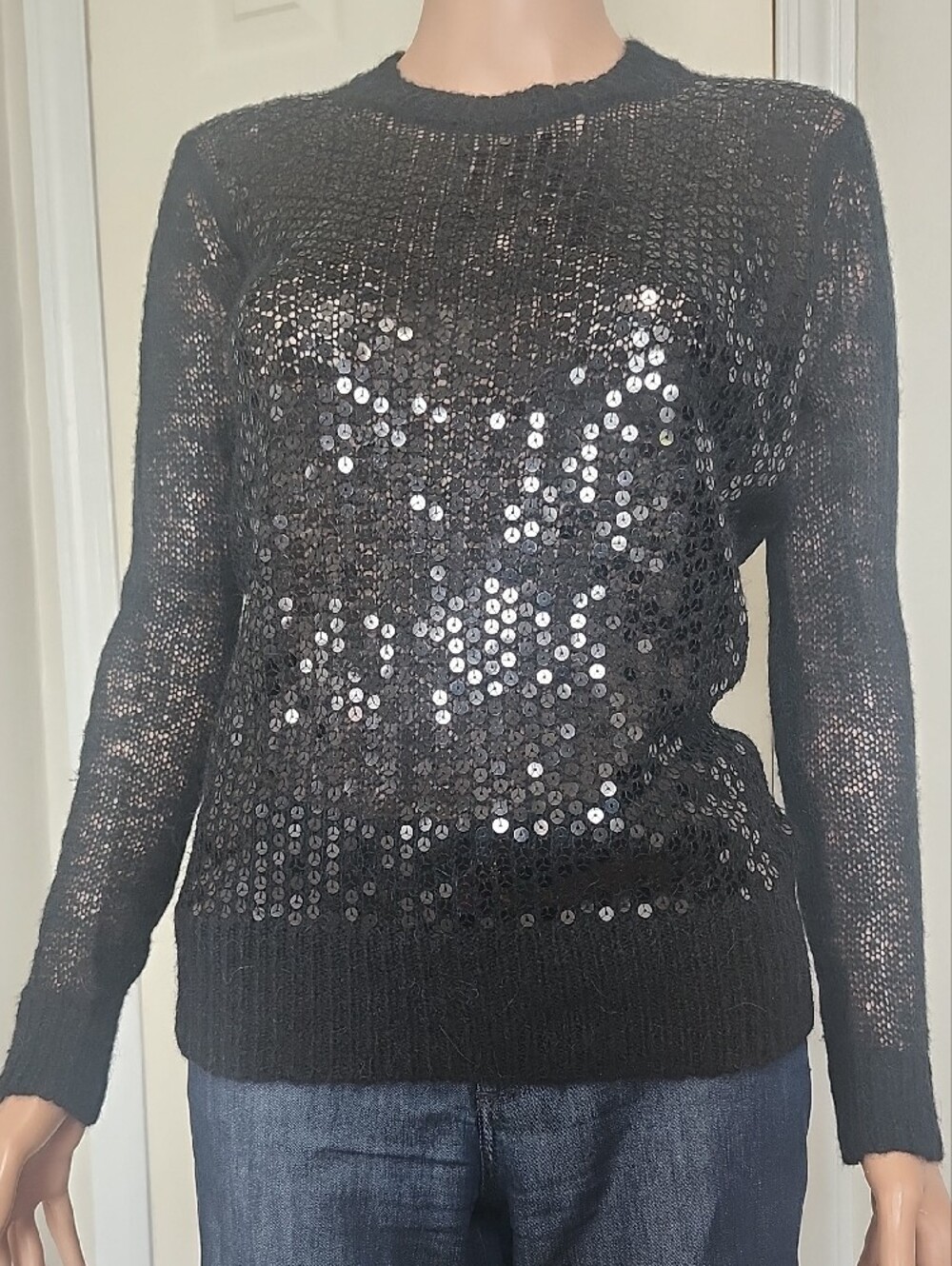 Michael Kors Black Open Weave Knit Sweater